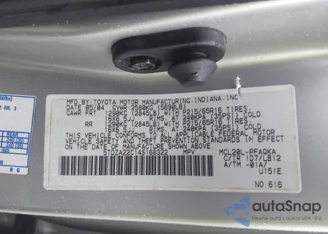 2004 Toyota Sienna Xle from USA, damaged, VIN 5TDZA22C14S168322